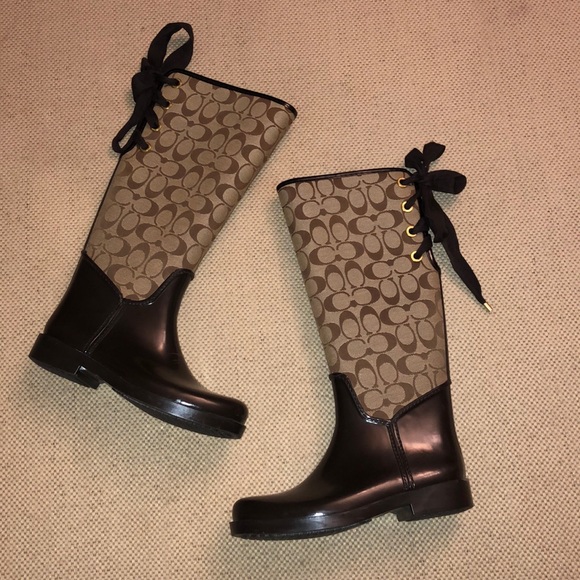 Coach Shoes - Coach Tristee Khaki/Brown Rain Boots
